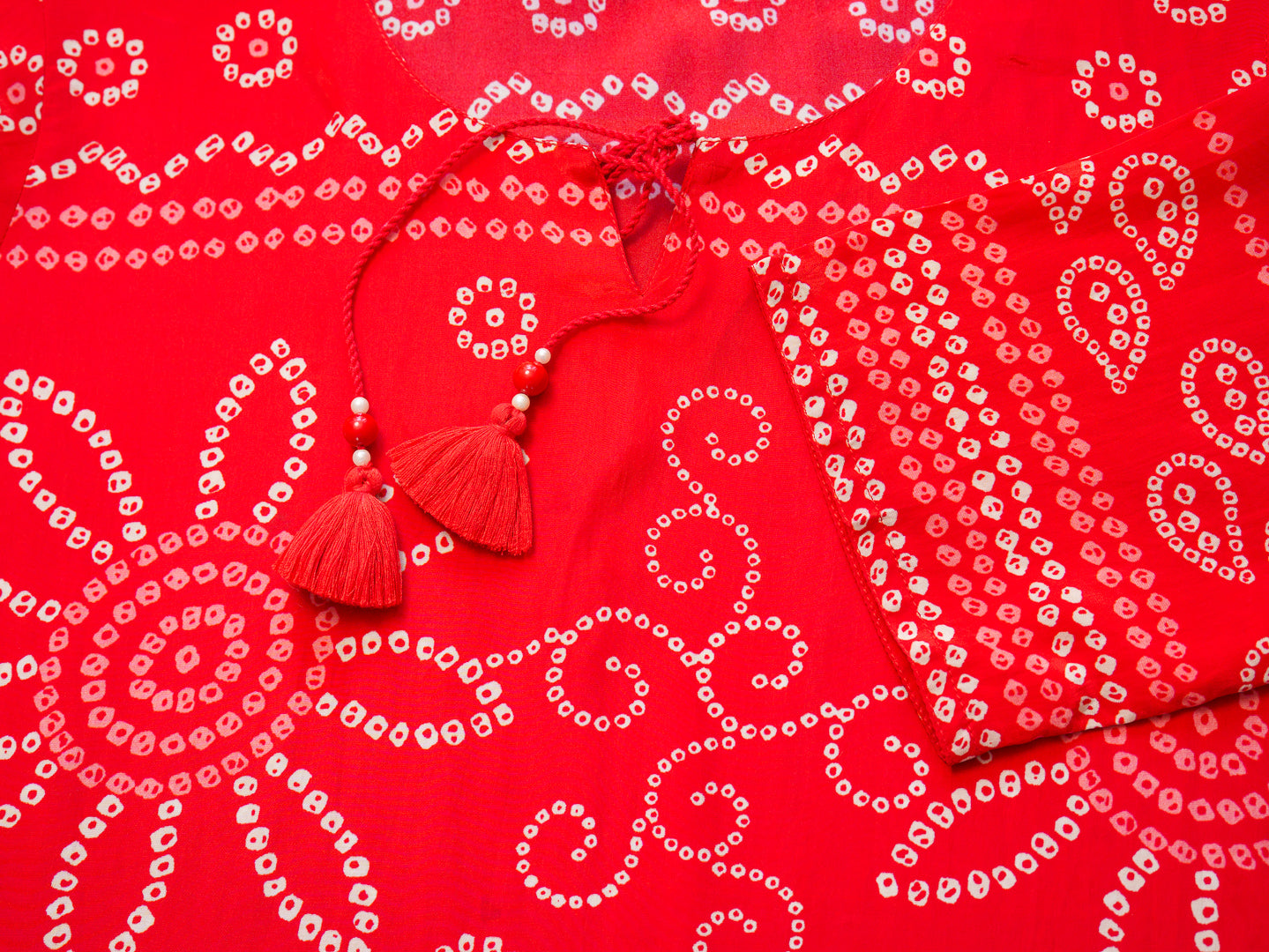 Red Badhani Natural Crepe Kurti With Trouser Co-Ords
