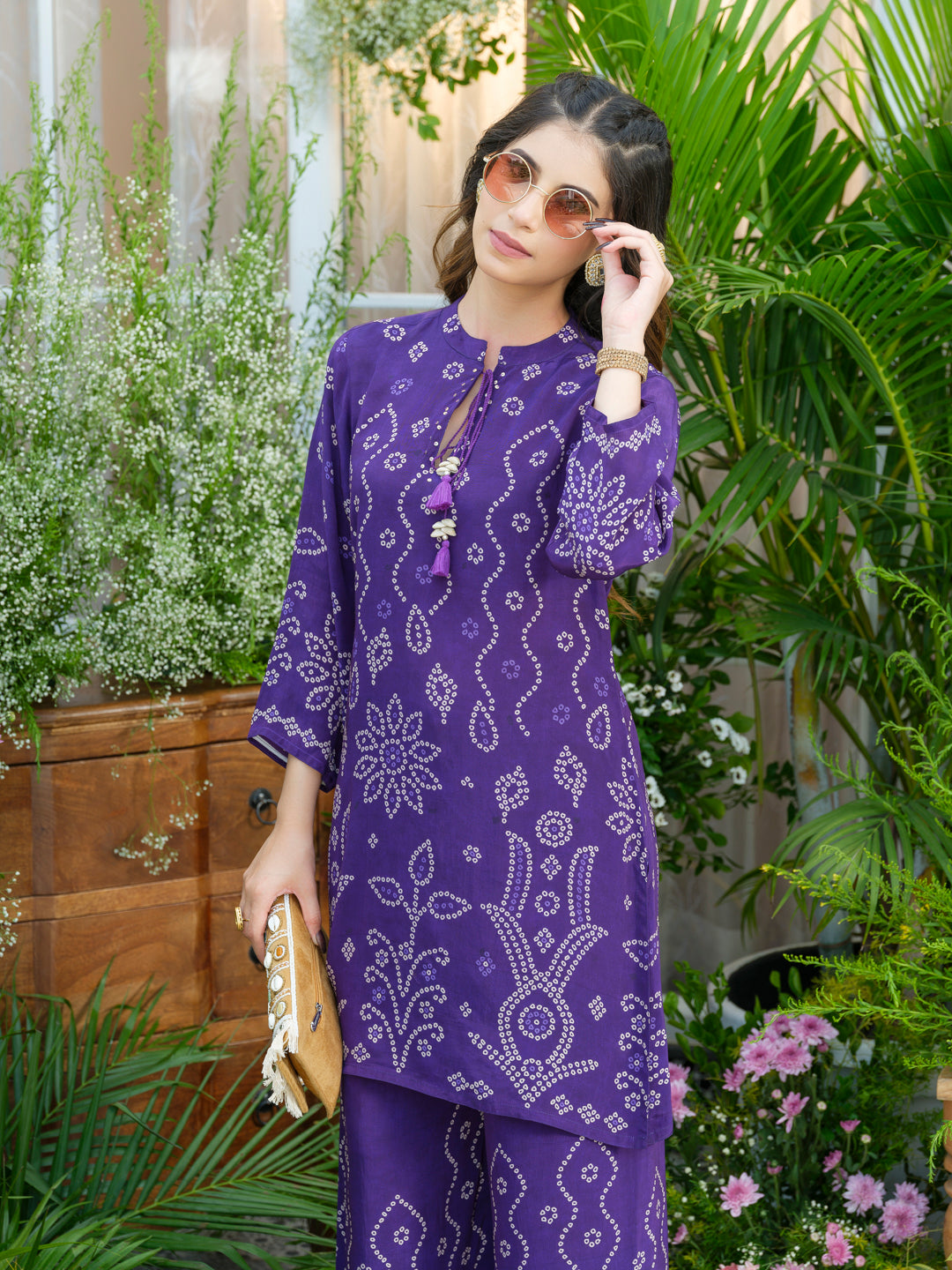 Royal Radiance Bandhani Co-Ord Set – Purple
