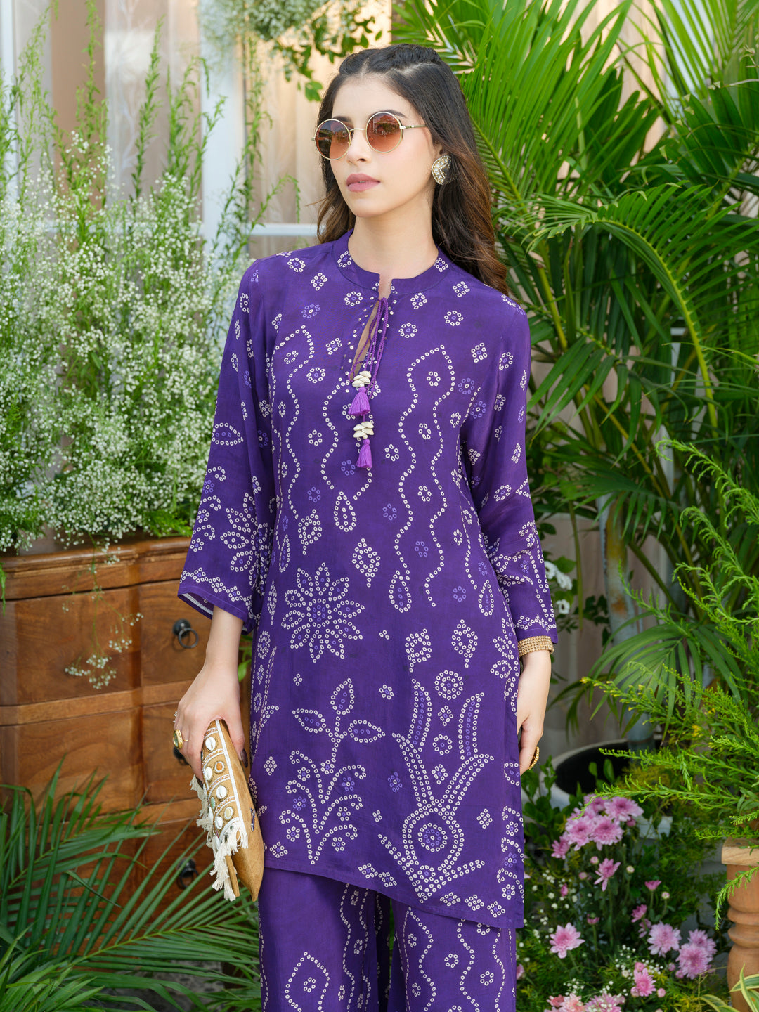 Royal Radiance Bandhani Co-Ord Set – Purple