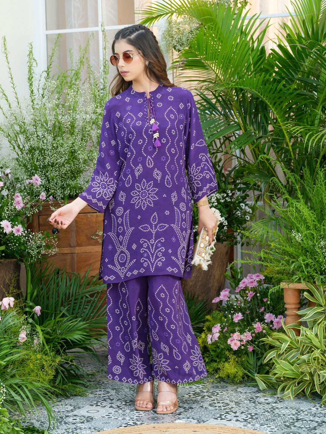 Royal Radiance Bandhani Co-Ord Set – Purple