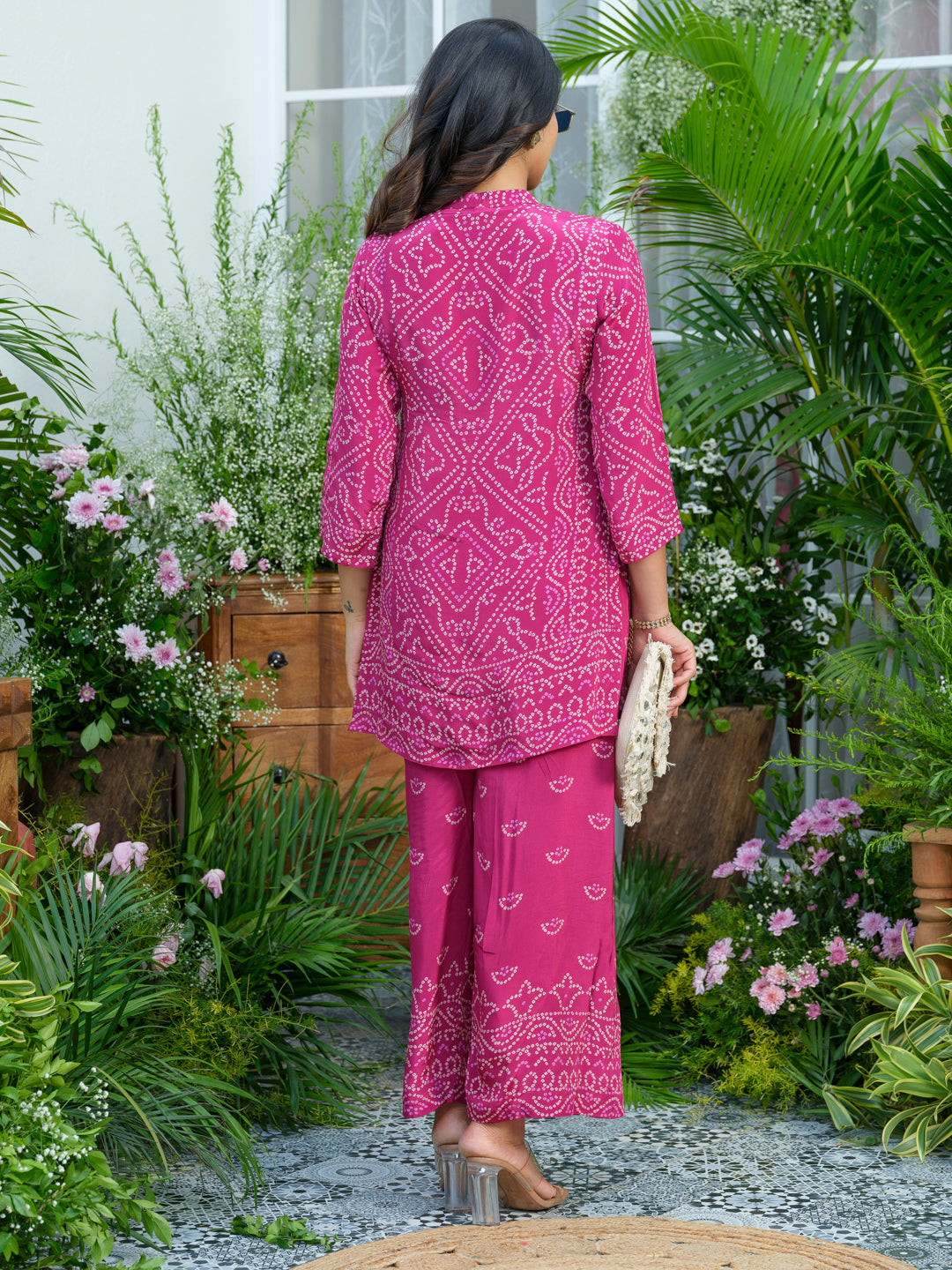 Pink Mirage – Bandhani-Inspired Printed Co-Ord Set in Natural Crepe