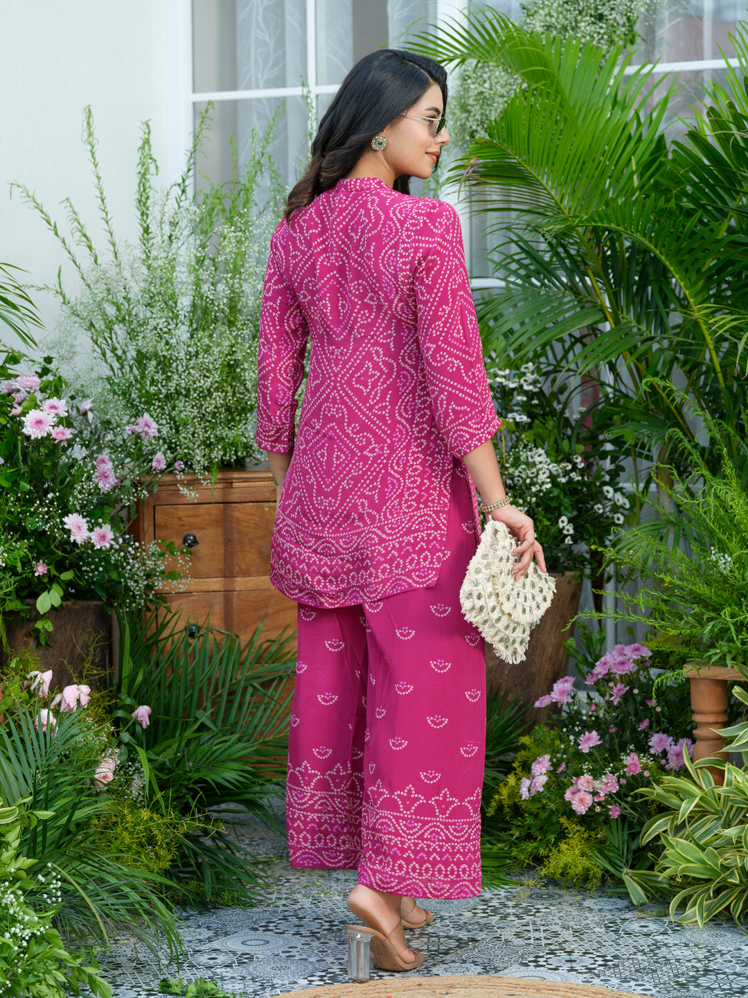 Pink Mirage – Bandhani-Inspired Printed Co-Ord Set in Natural Crepe