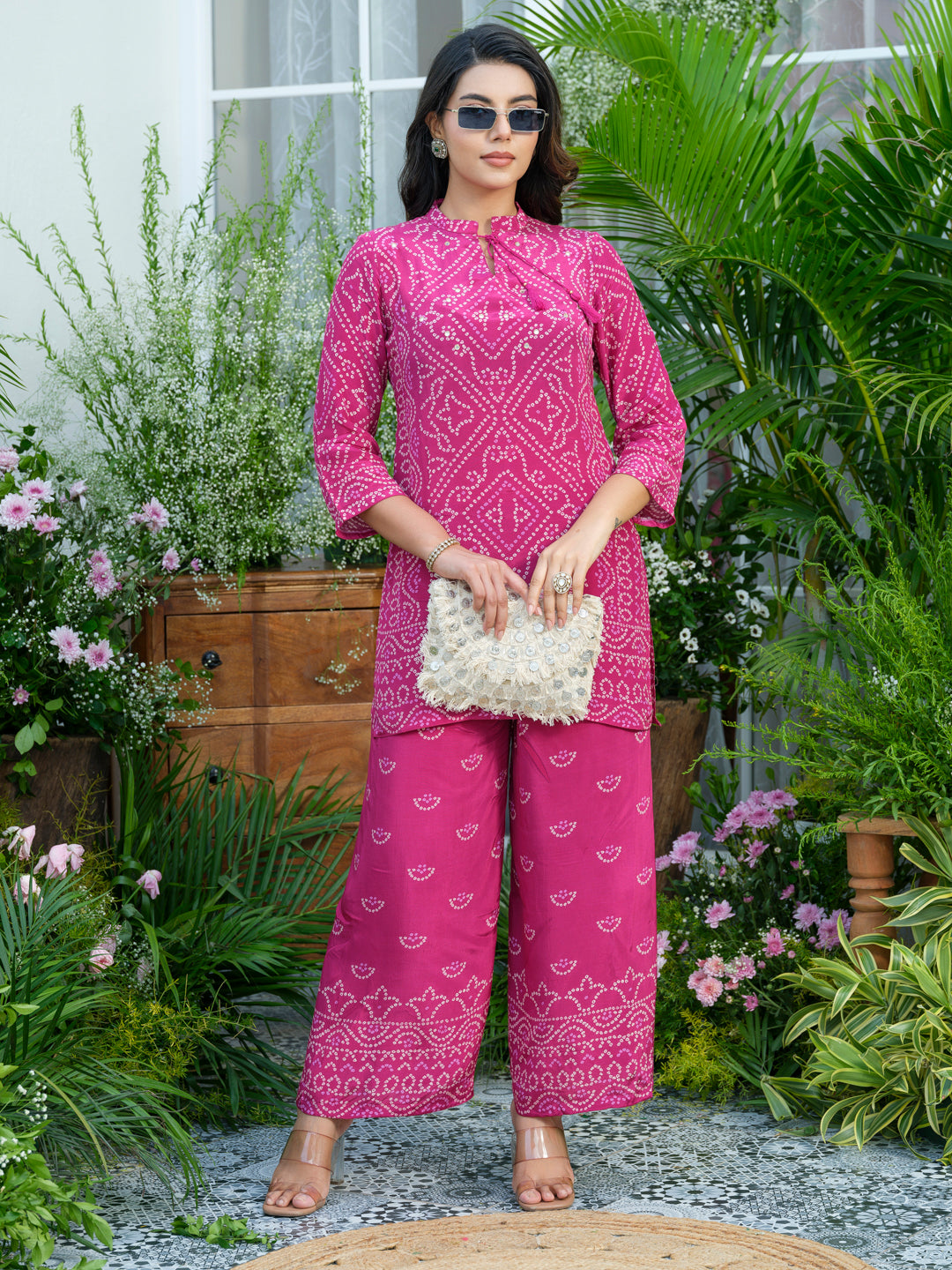 Pink Mirage – Bandhani-Inspired Printed Co-Ord Set in Natural Crepe