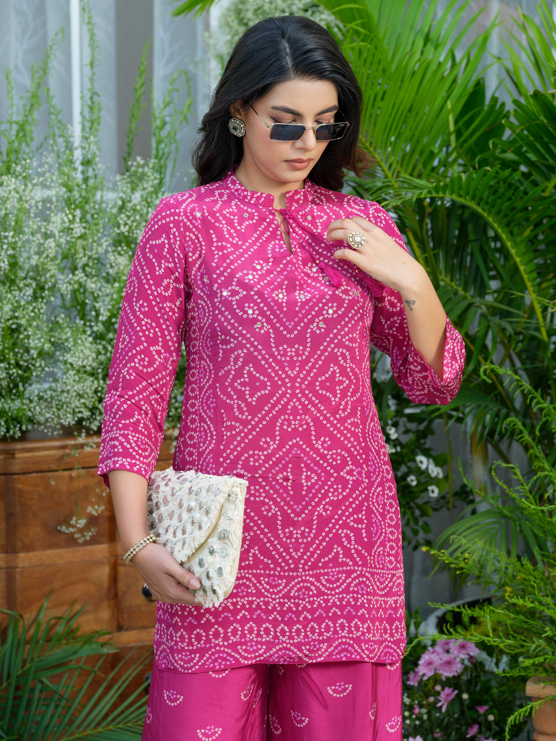 Pink Mirage – Bandhani-Inspired Printed Co-Ord Set in Natural Crepe
