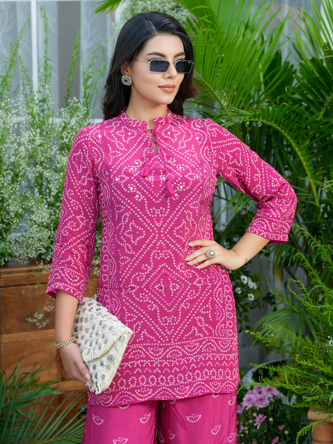 Pink Mirage – Bandhani-Inspired Printed Co-Ord Set in Natural Crepe