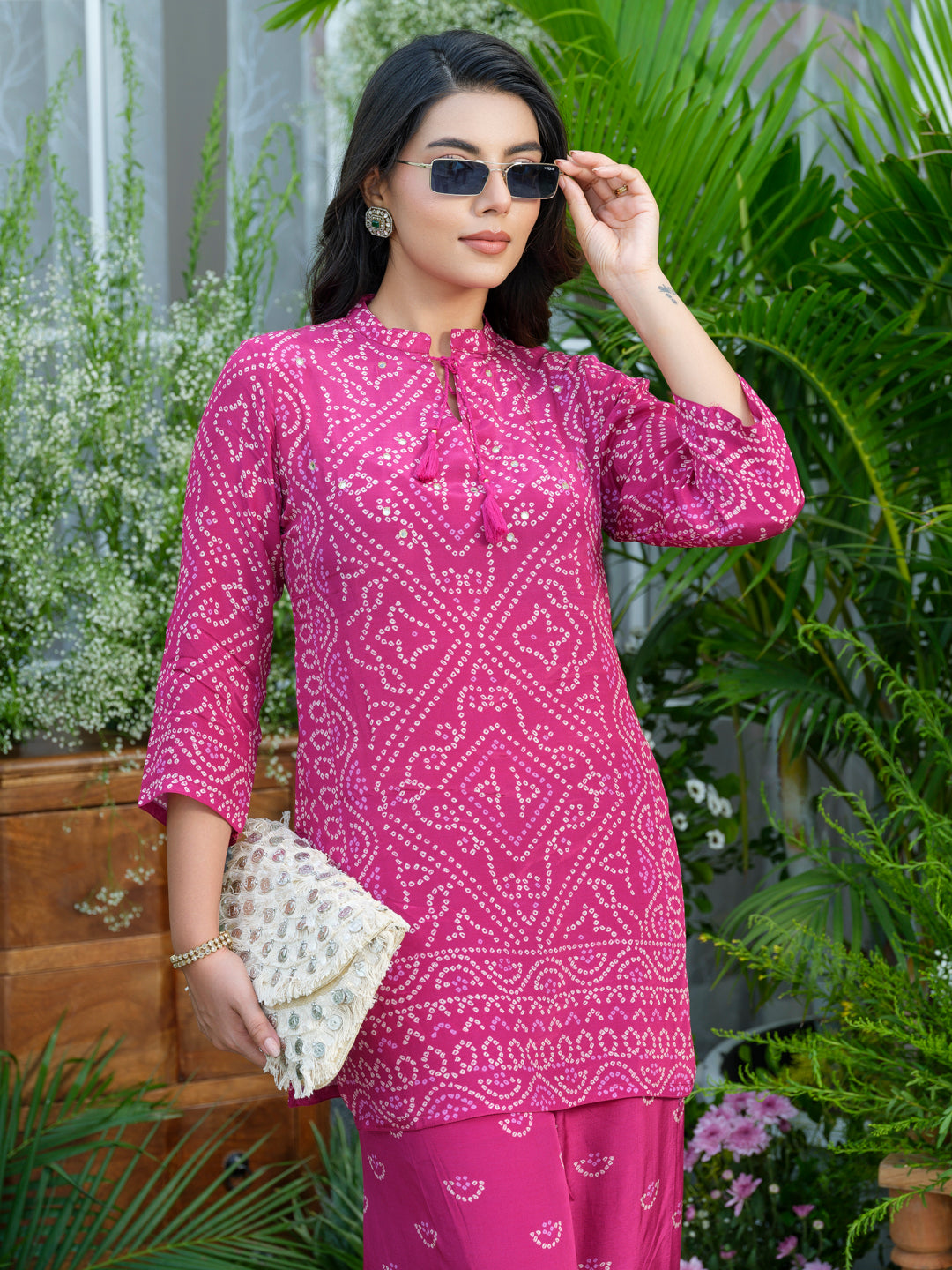 Pink Mirage – Bandhani-Inspired Printed Co-Ord Set in Natural Crepe