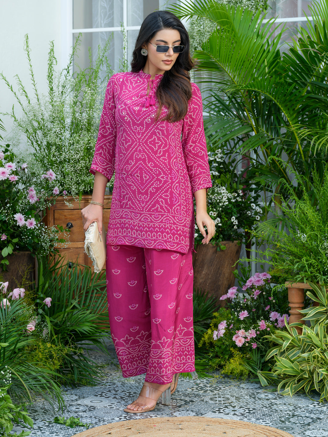 Pink Mirage – Bandhani-Inspired Printed Co-Ord Set in Natural Crepe