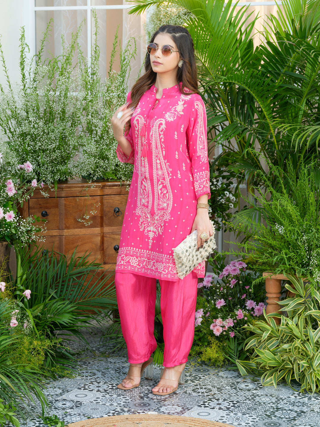 Women's Pink Printed Kurta & Palazzo Co-Ords