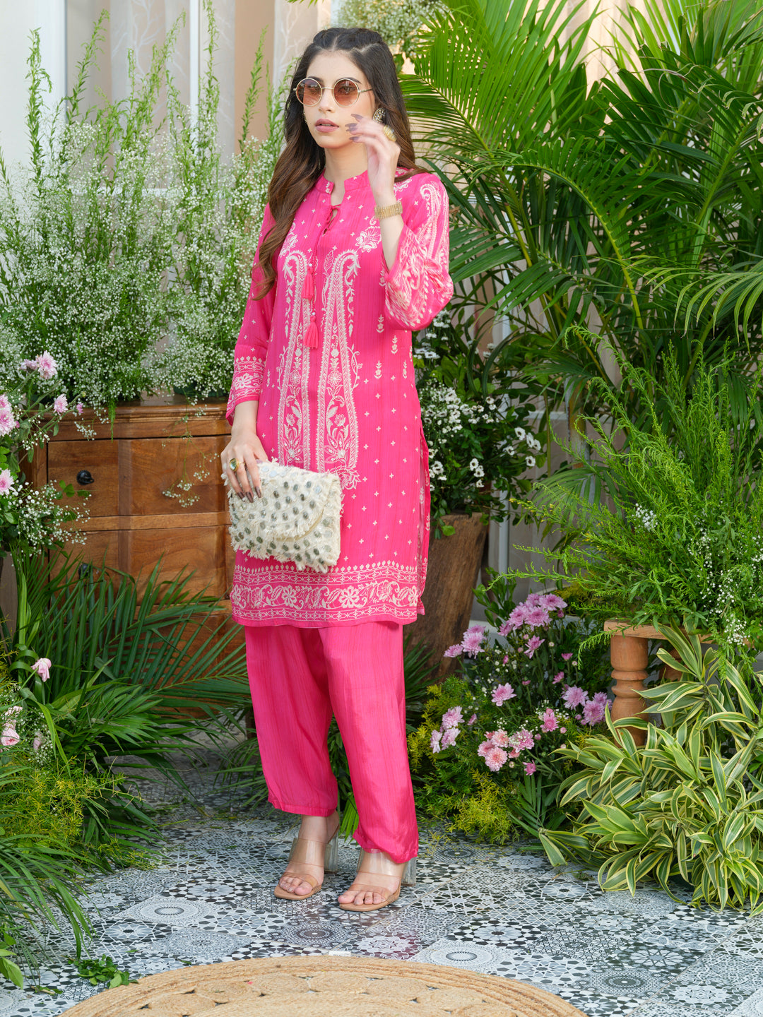 Women's Pink Printed Kurta & Palazzo Co-Ords