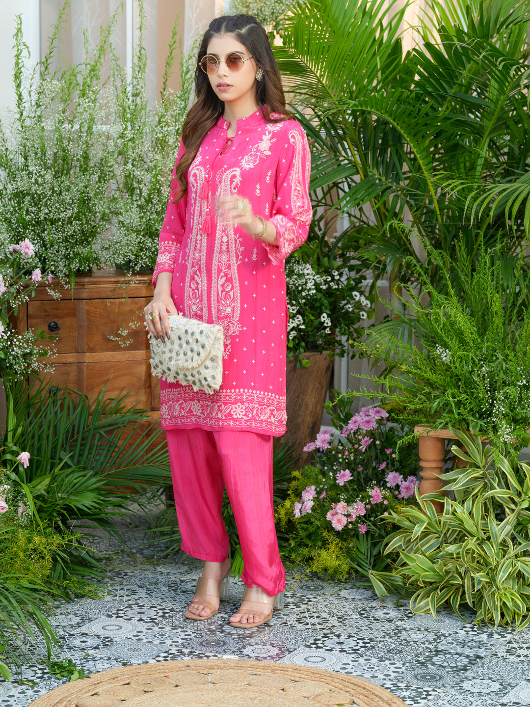Women's Pink Printed Kurta & Palazzo Co-Ords