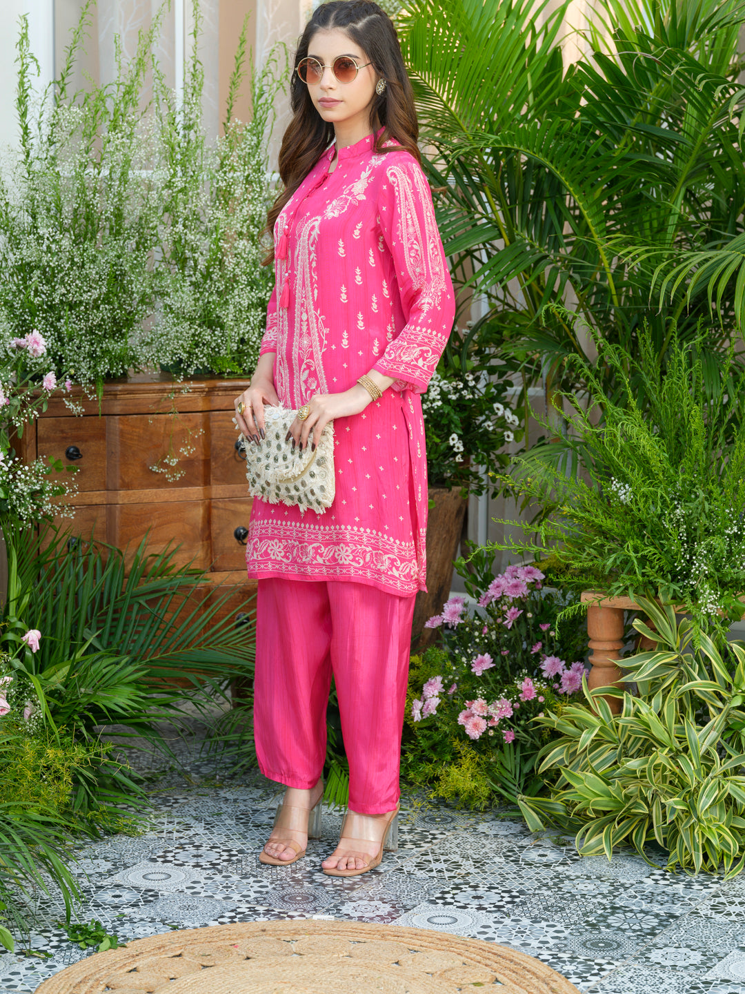 Women's Pink Printed Kurta & Palazzo Co-Ords