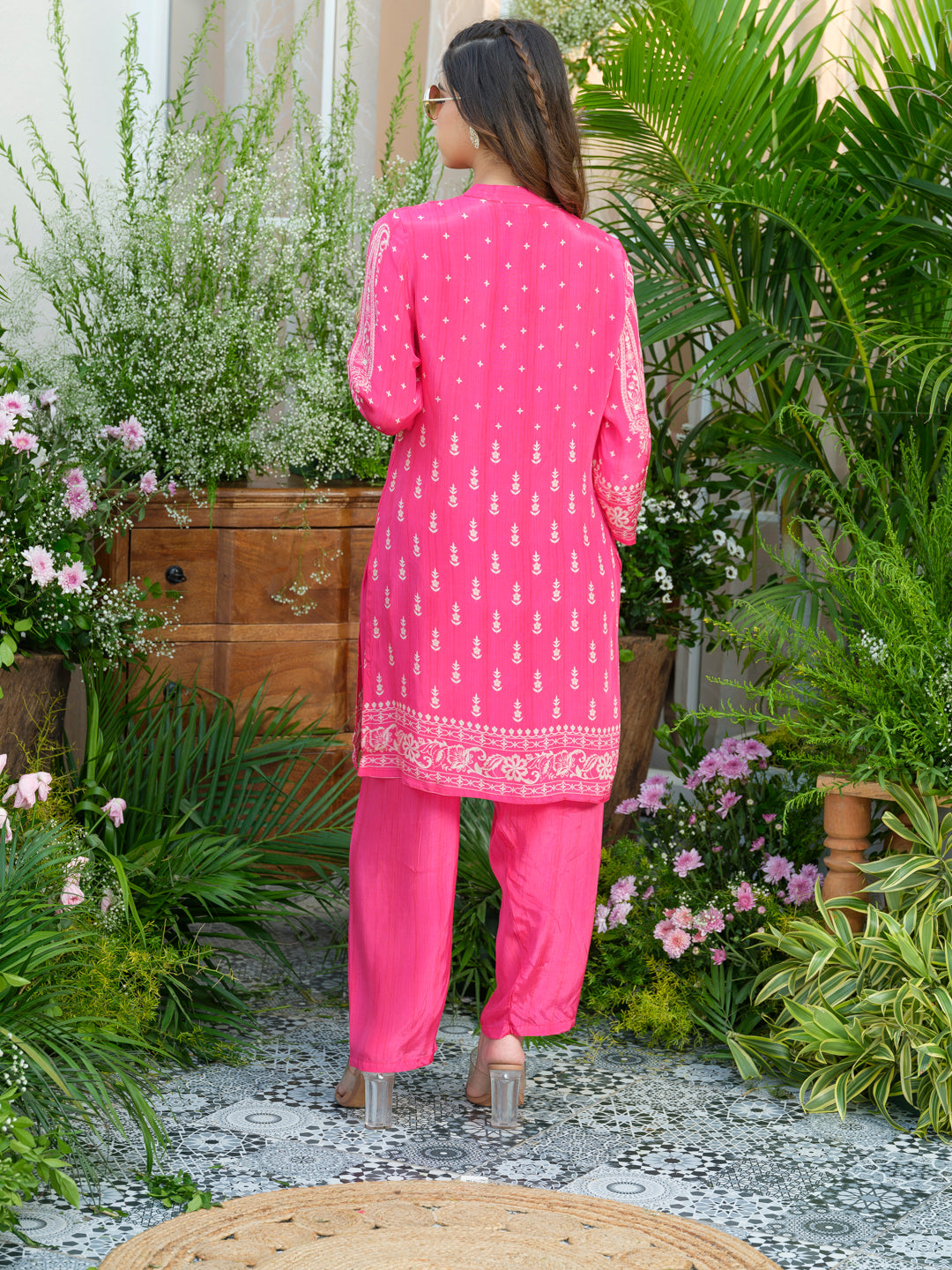 Women's Pink Printed Kurta & Palazzo Co-Ords