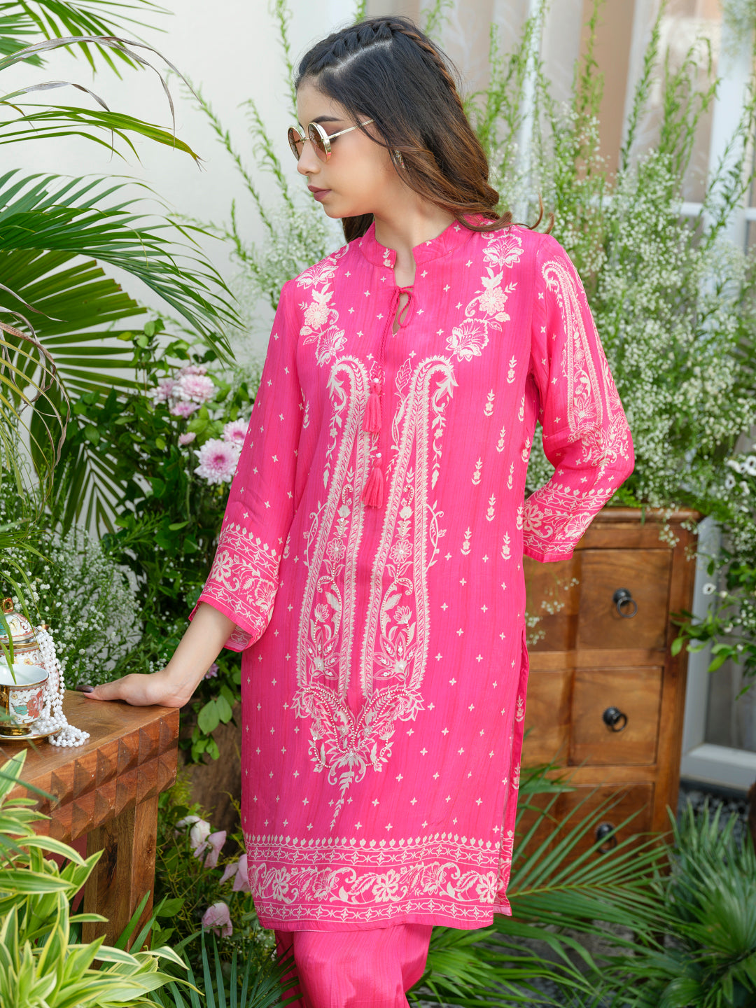 Women's Pink Printed Kurta & Palazzo Co-Ords