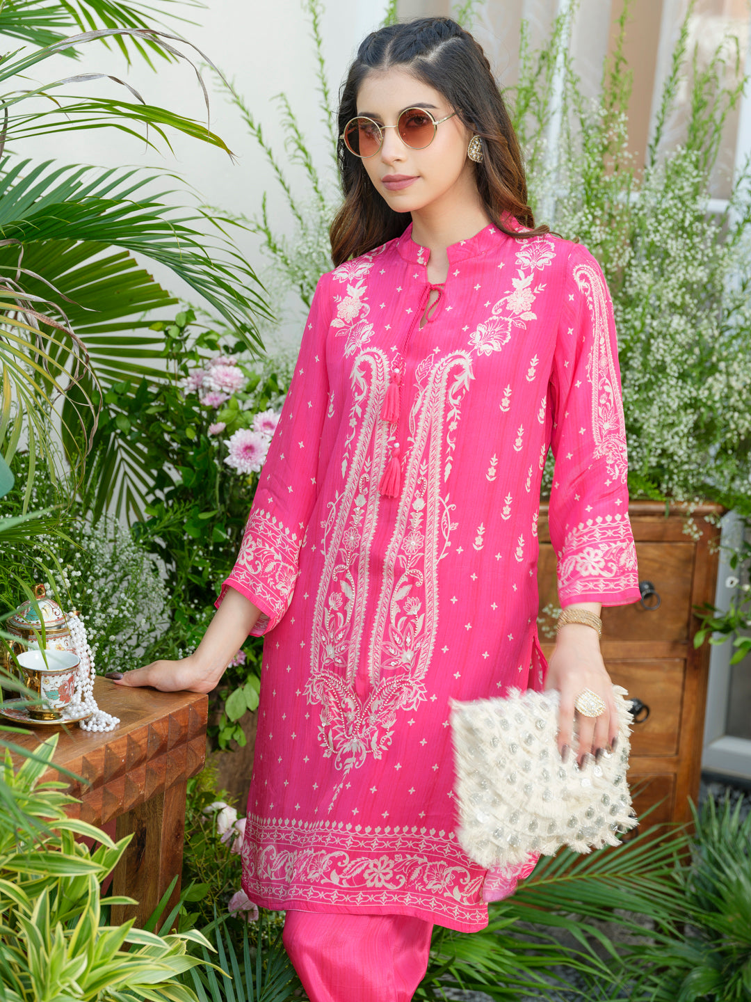 Women's Pink Printed Kurta & Palazzo Co-Ords