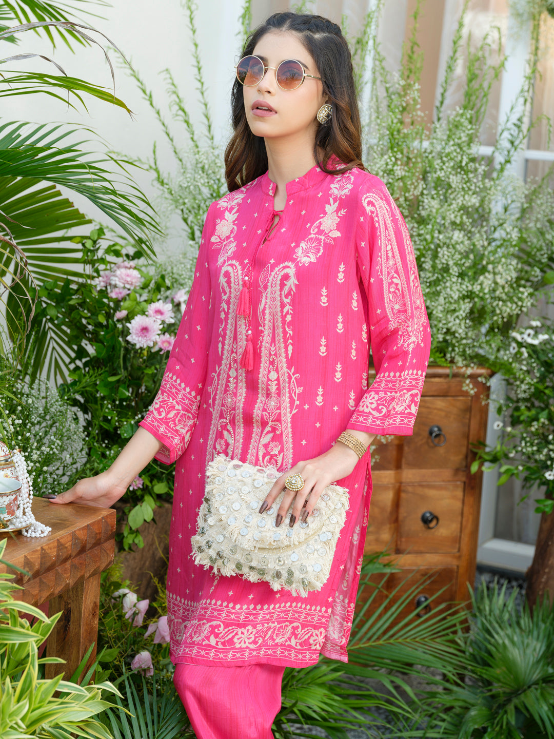 Women's Pink Printed Kurta & Palazzo Co-Ords