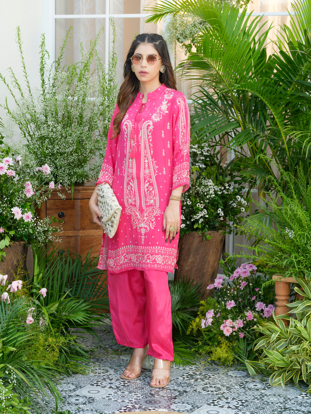 Women's Pink Printed Kurta & Palazzo Co-Ords