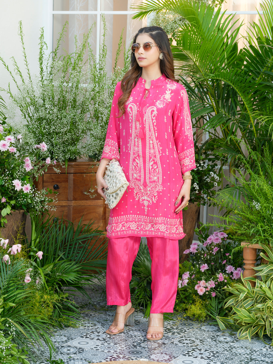 Women's Pink Printed Kurta & Palazzo Co-Ords