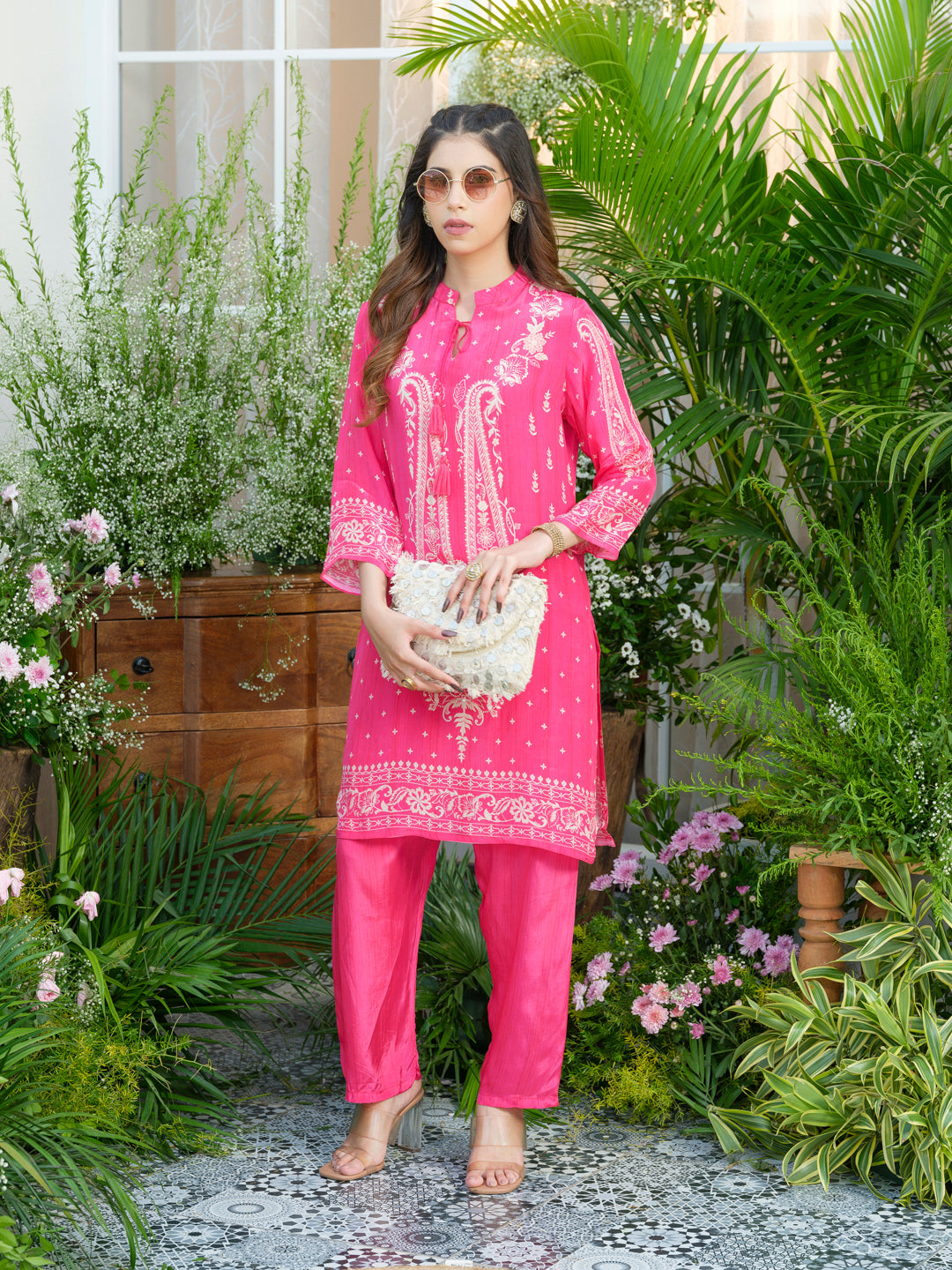 Women's Pink Printed Kurta & Palazzo Co-Ords