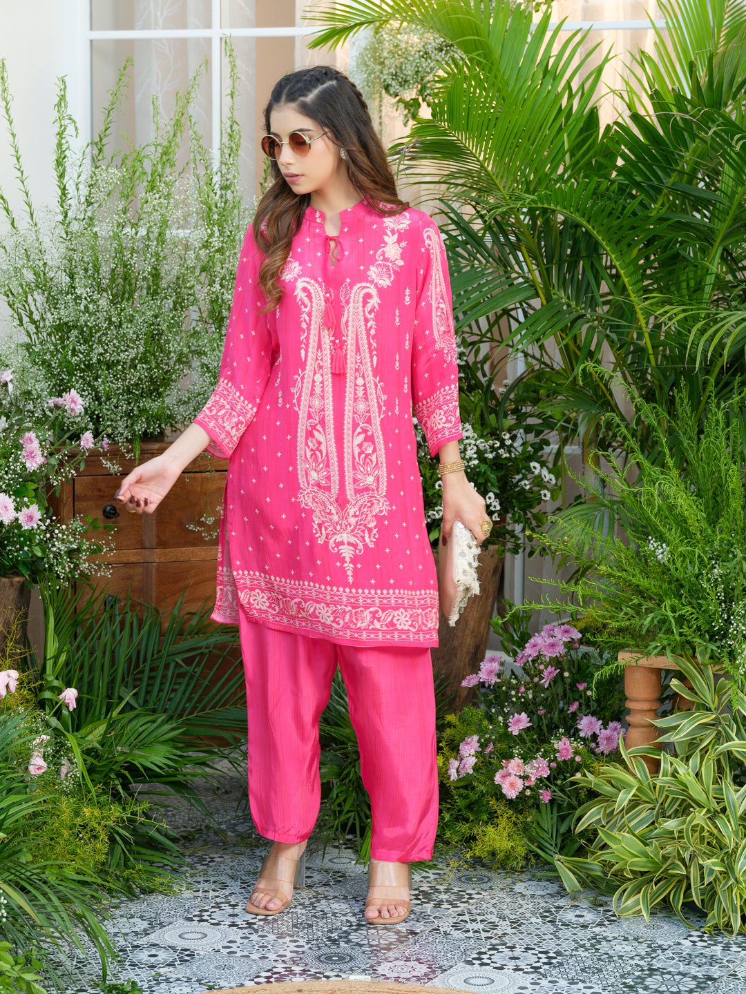 Women's Pink Printed Kurta & Palazzo Co-Ords