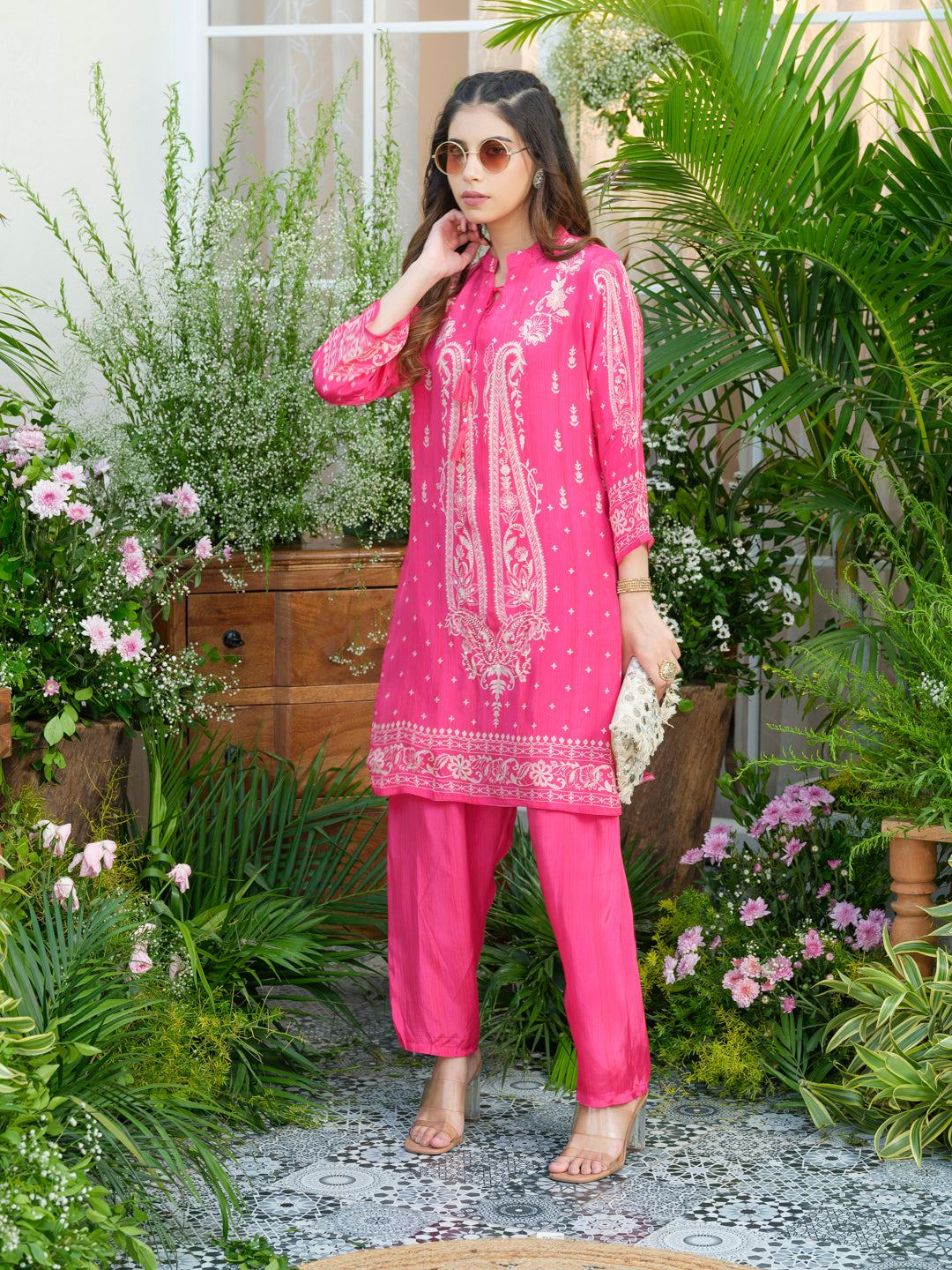 Women's Pink Printed Kurta & Palazzo Co-Ords