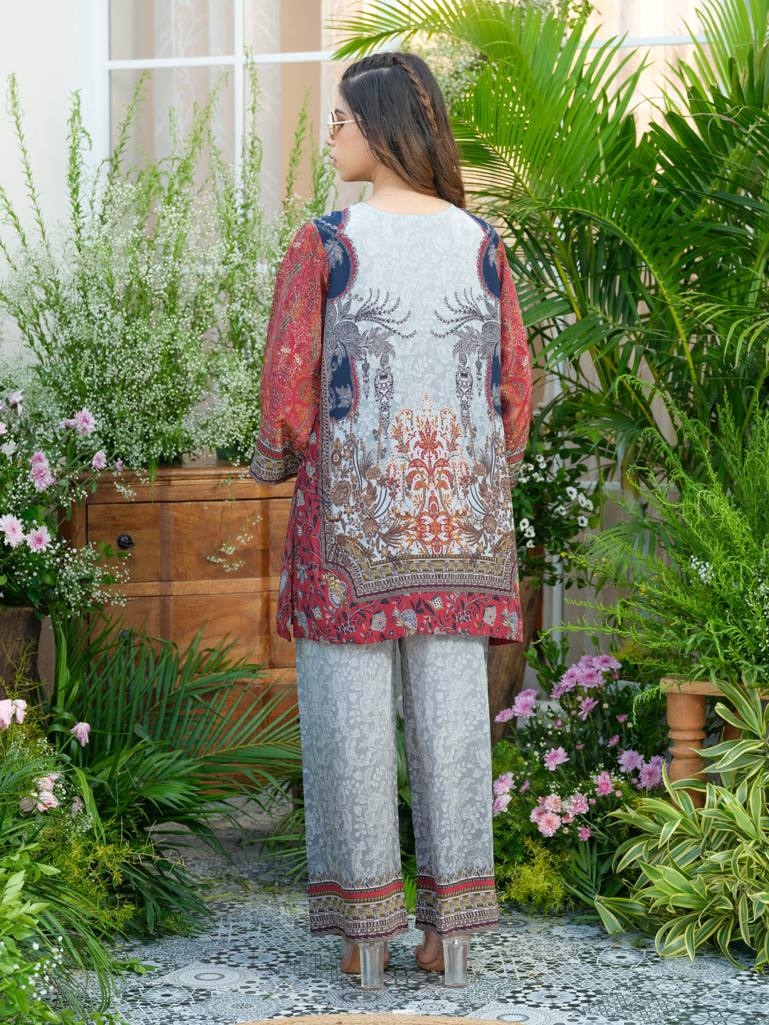 Grey Natural Crepe Printed Co-Ord Set