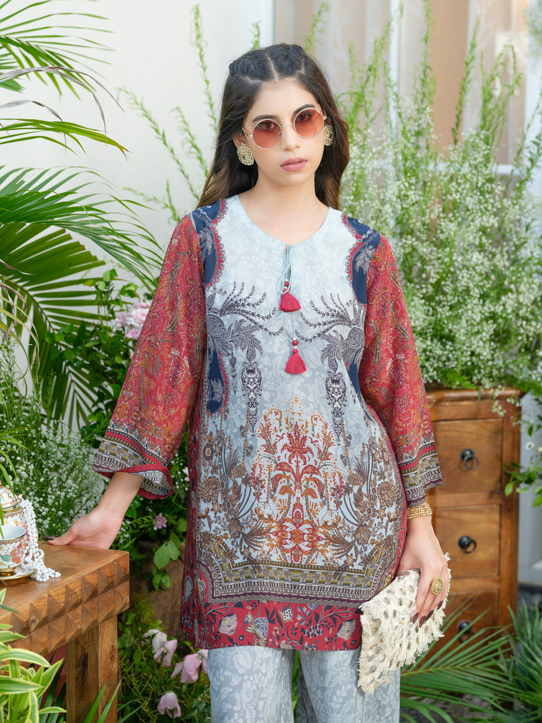 Grey Natural Crepe Printed Co-Ord Set