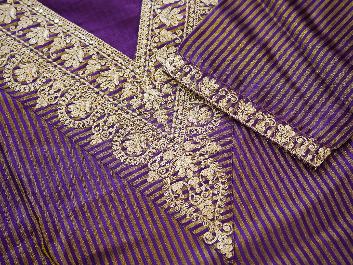 Violet V-Neck Handwork with Sequence Touch Co-Ord Set