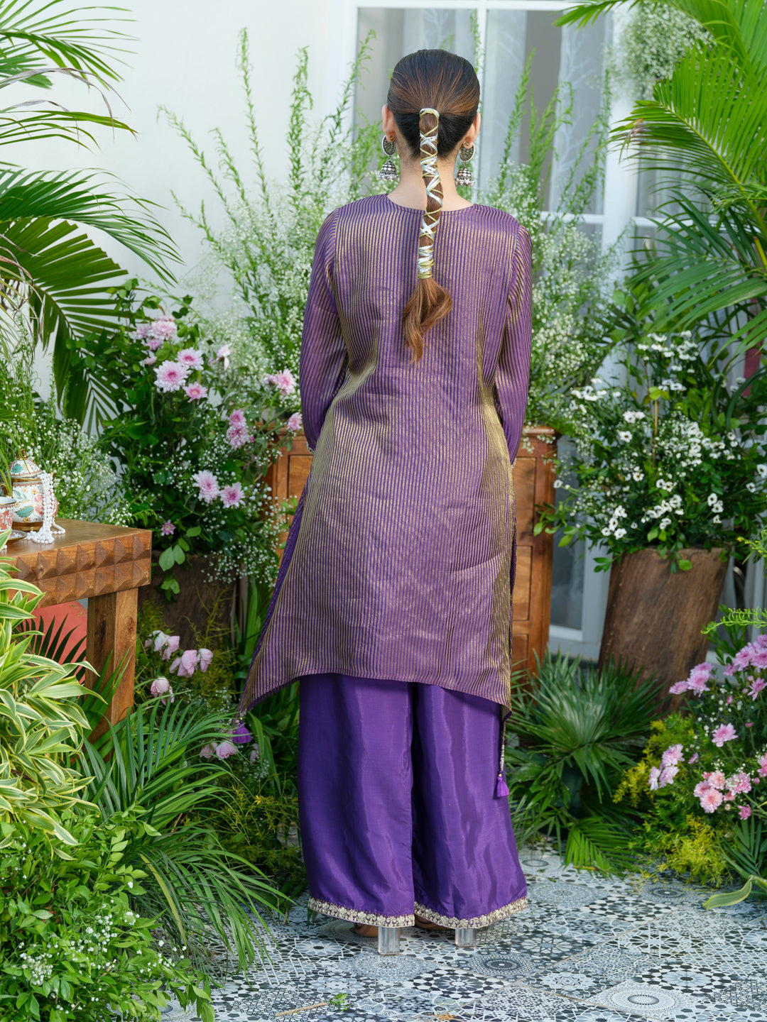 Violet V-Neck Handwork with Sequence Touch Co-Ord Set