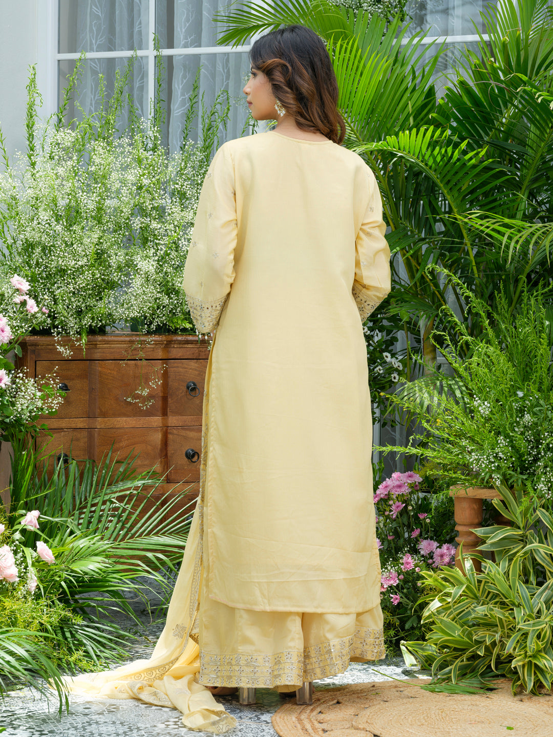 Embroidered Mirror and Cut Work Pakistani Kurta with Trouser and Dupatta Set