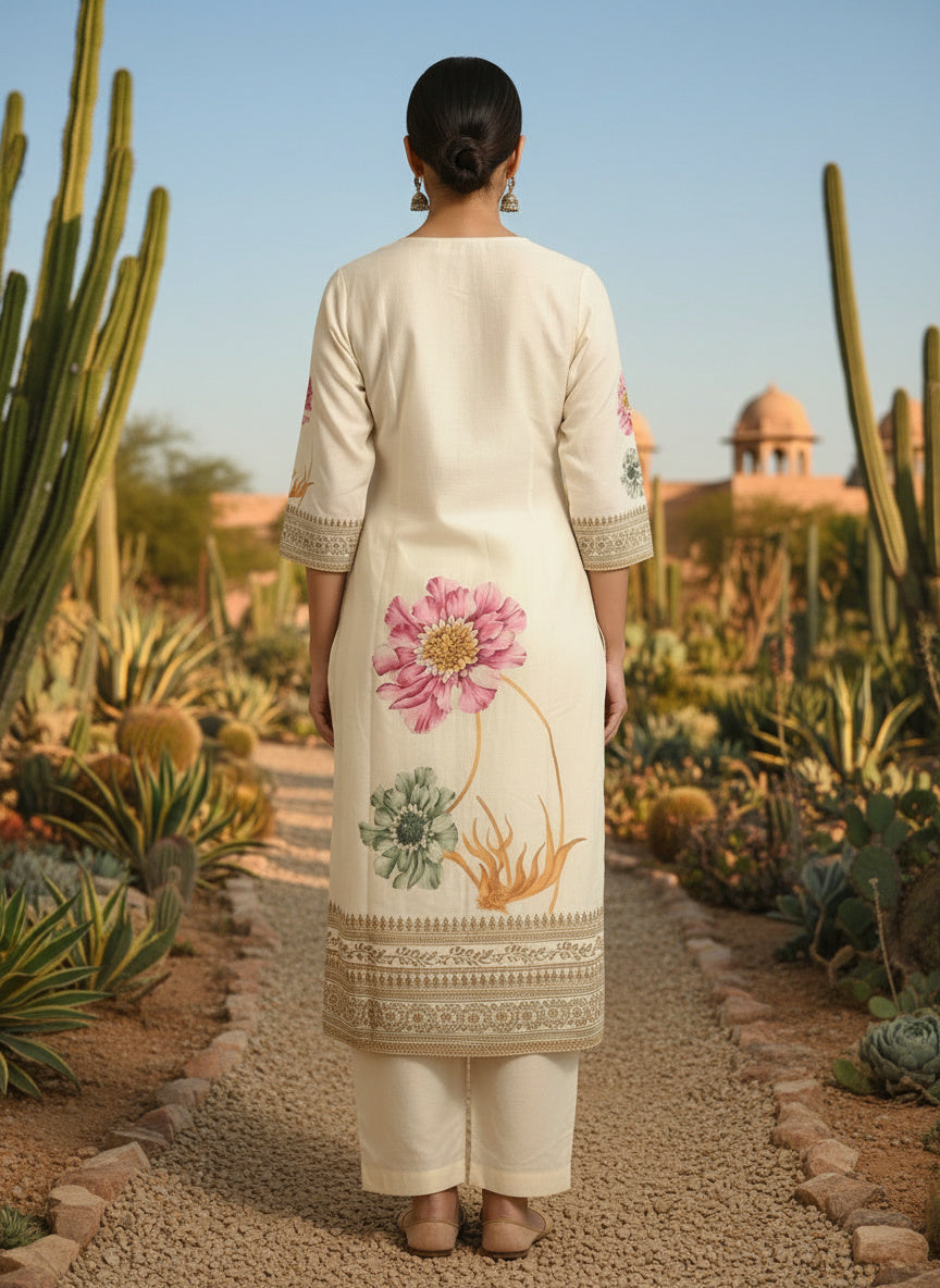 Printed V-Neck Kurta & Trousers Kurta Set