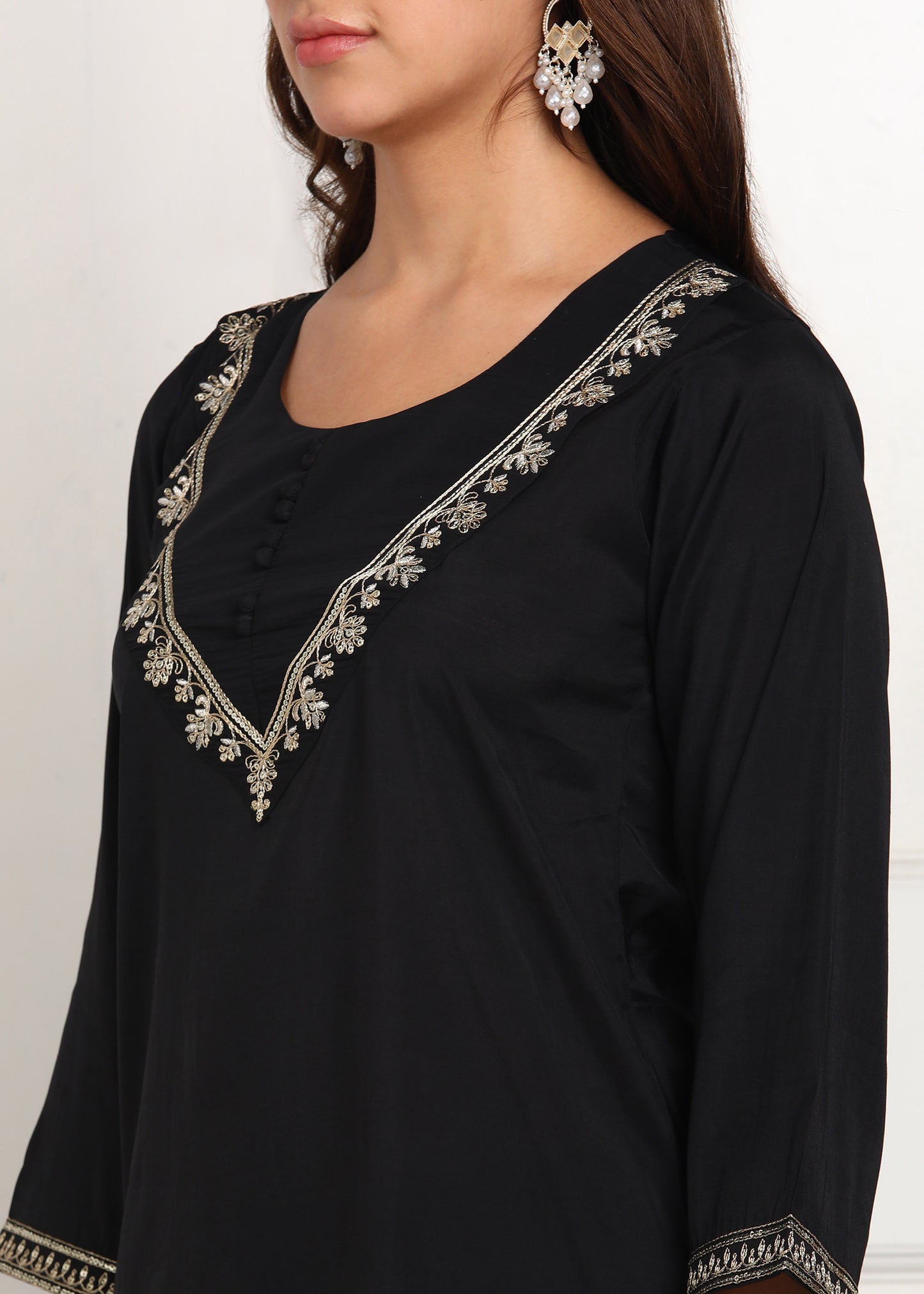 Elegant Black Embroidered Co-ord Set with Bell Sleeves
