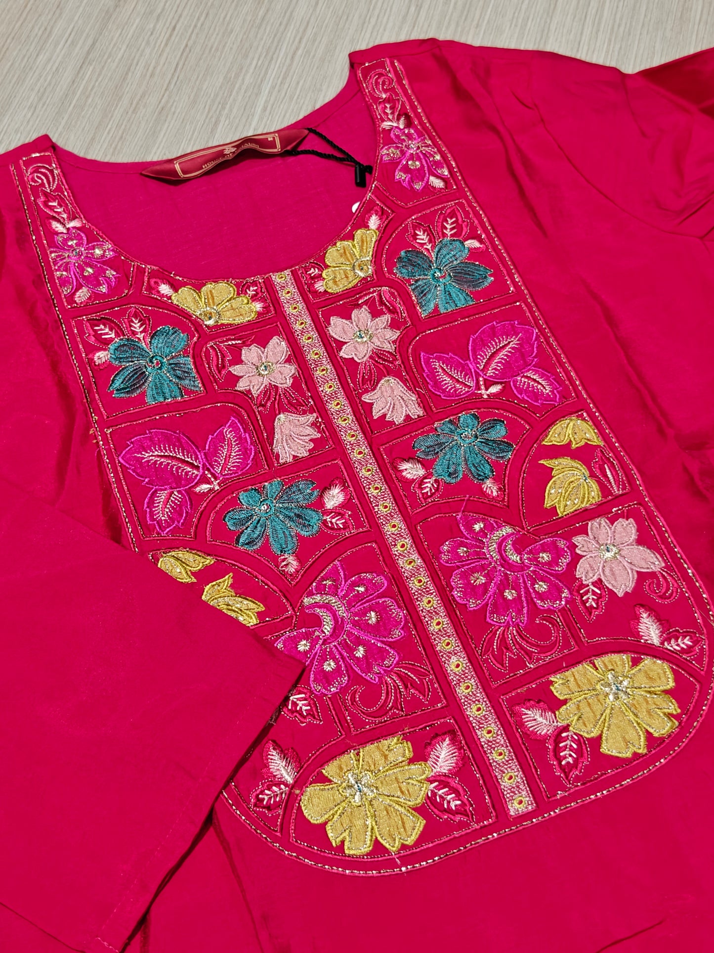 Embroidered Round Neck Kurta & Trousers With Dupatta