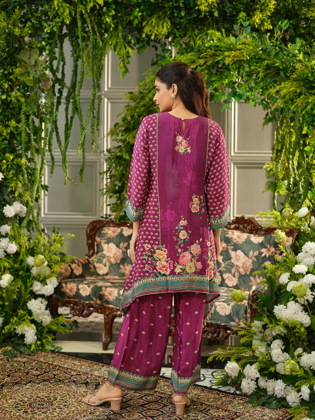 Wine Digital Print Co-ord Set with Handwork