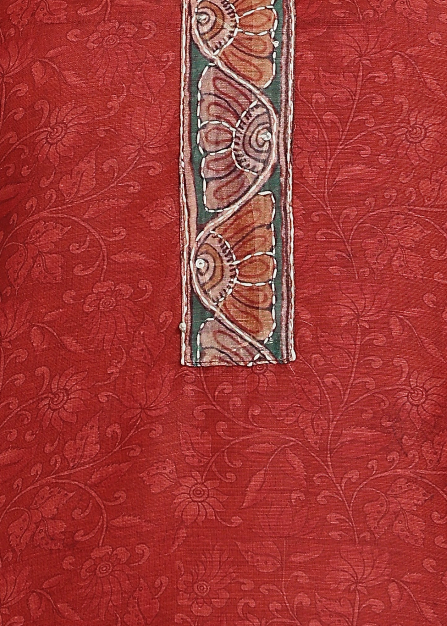 Women's Maroon  Ethnic Motif Printed Kurta with Kantha & Sequin Work, Paired with Trousers and Dupatta