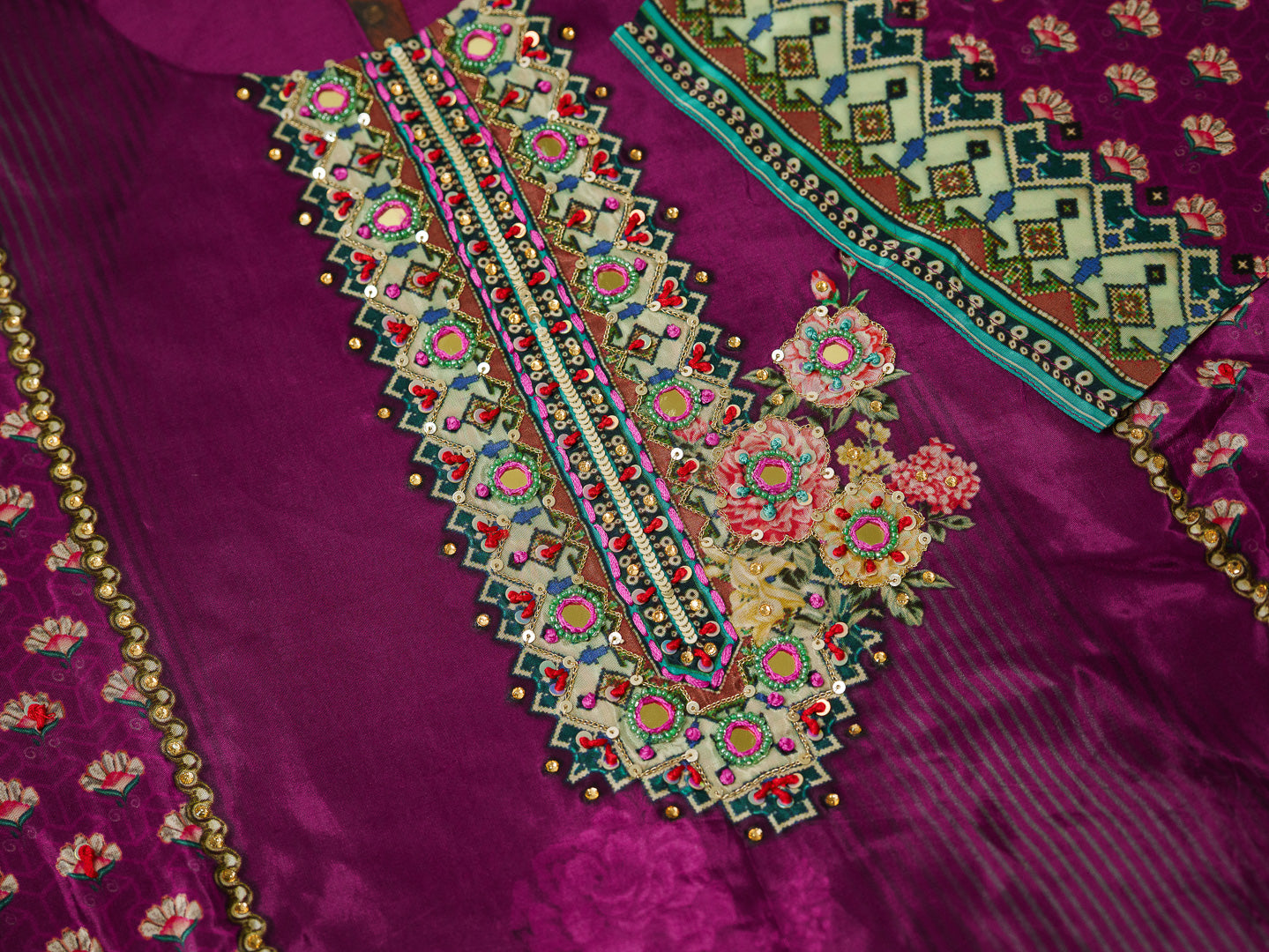 Wine Digital Print Co-ord Set with Handwork