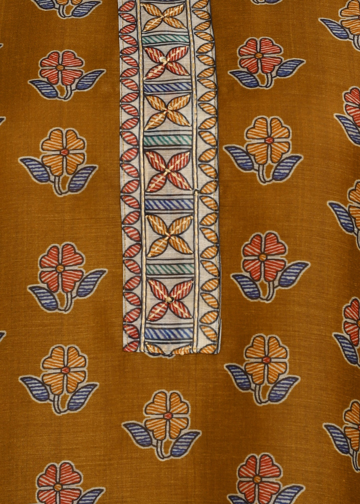 Women's Olive Green Ethnic Motif Printed Kurta with Kantha & Sequin Work, Paired with Trousers and Dupatta