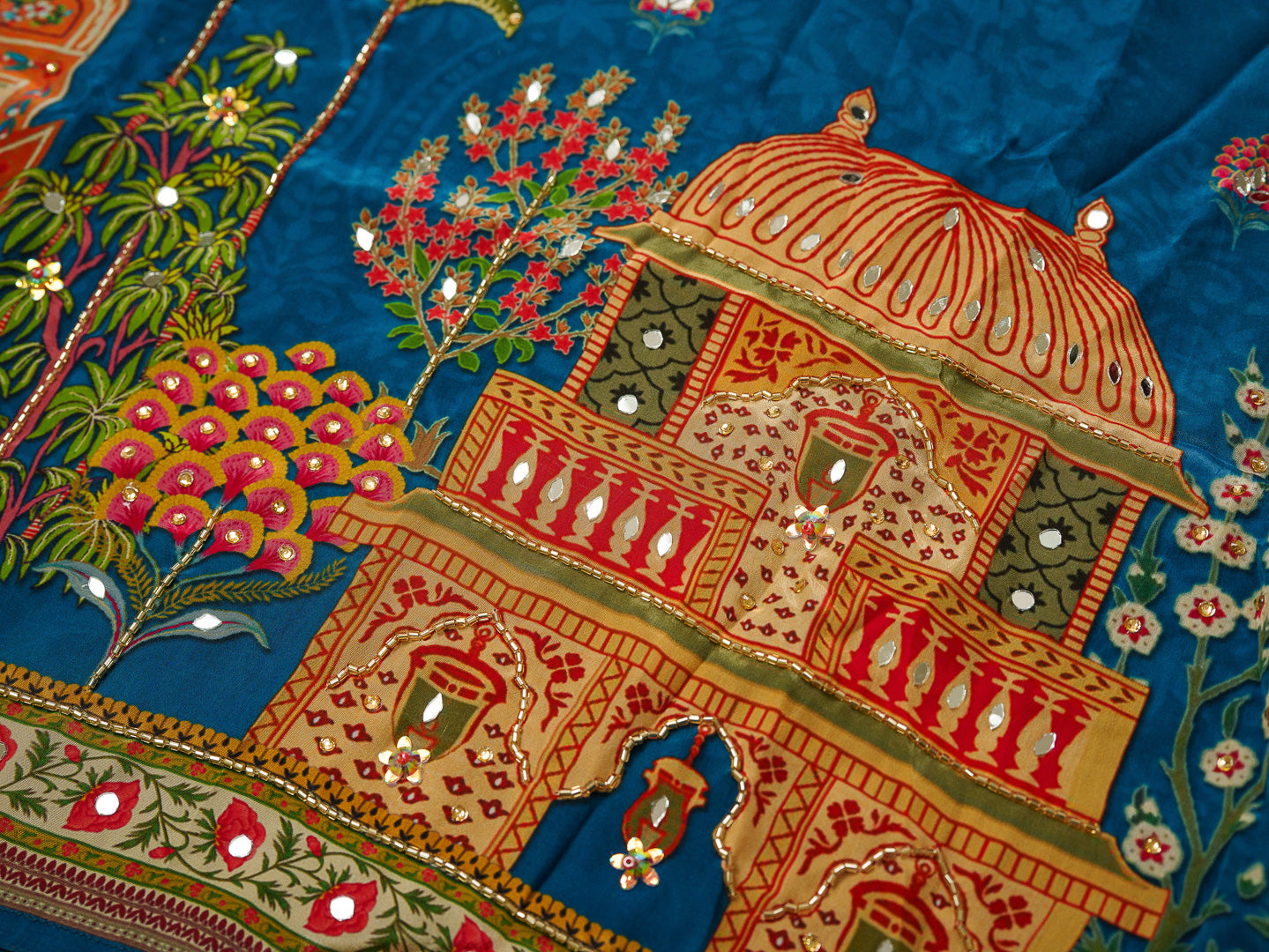 Royal Blue Digital Print Co-ord Set with Handwork