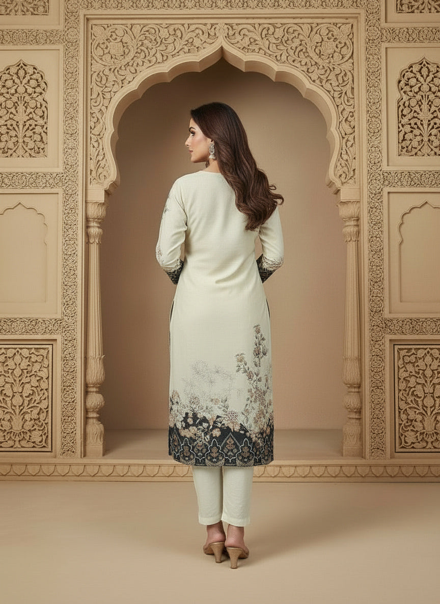 Printed Round Neck Kurta & Trousers Kurta Set