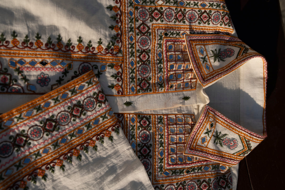 Embroidered Shirt Collar Top & Trousers Co-Ords Set