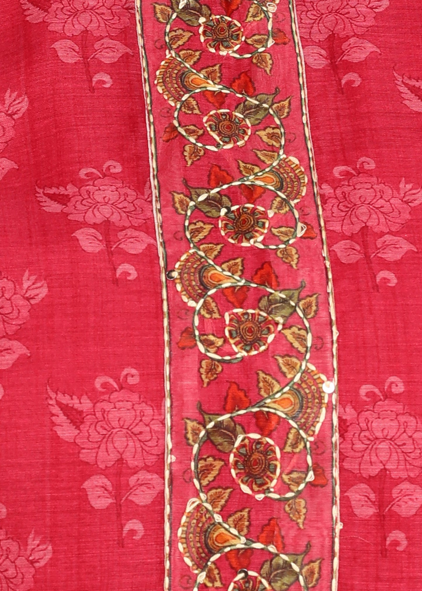 Women's Pink Ethnic Motif Printed Kurta with Kantha & Sequin Work, Paired with Trousers and Dupatta