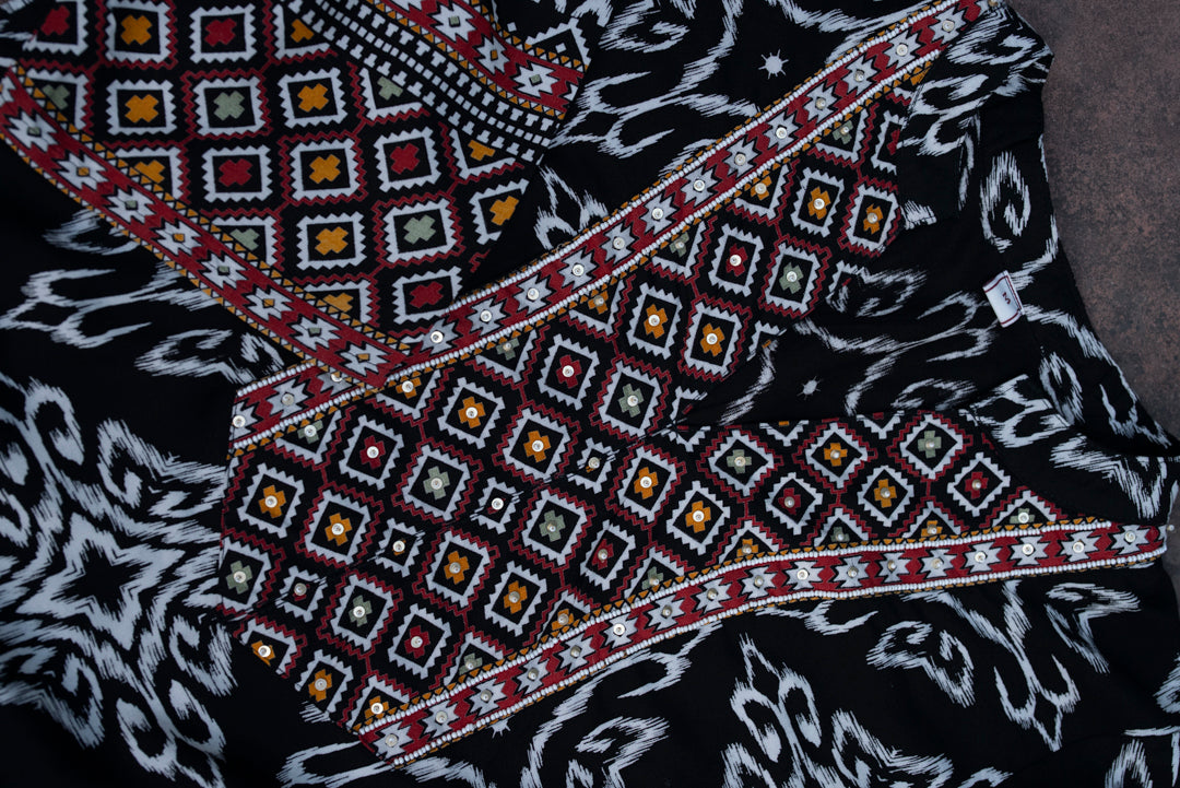 Printed Mandarin Collar Top & Palazzos Co-Ords