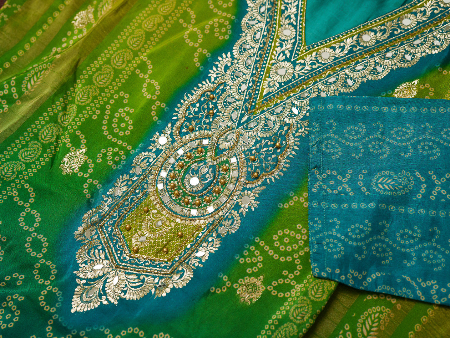 Teal Digital Print Kurta Set with Heavy Handwork