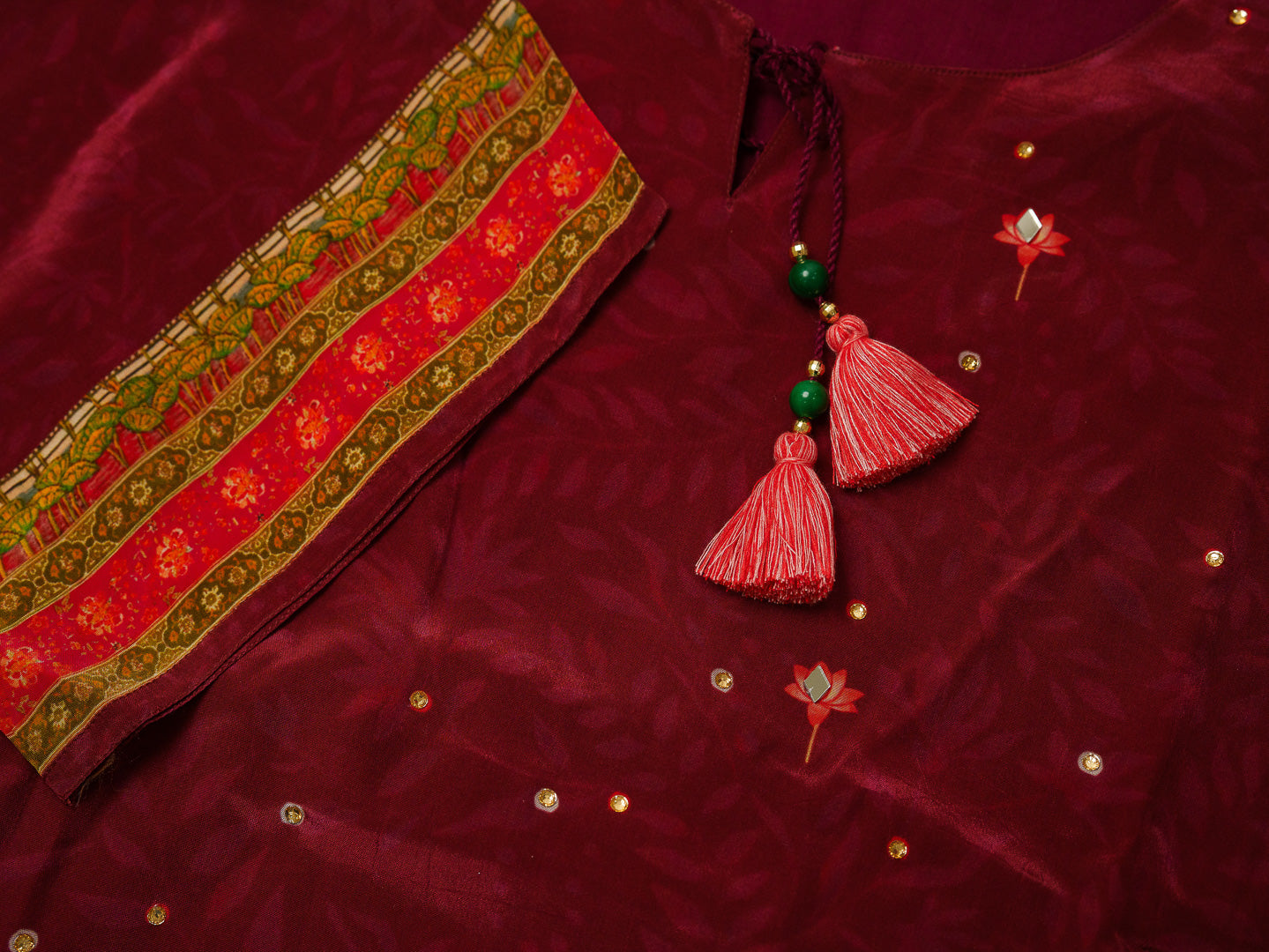 Maroon Digital Print Co-ord Set with Heavy Handwork