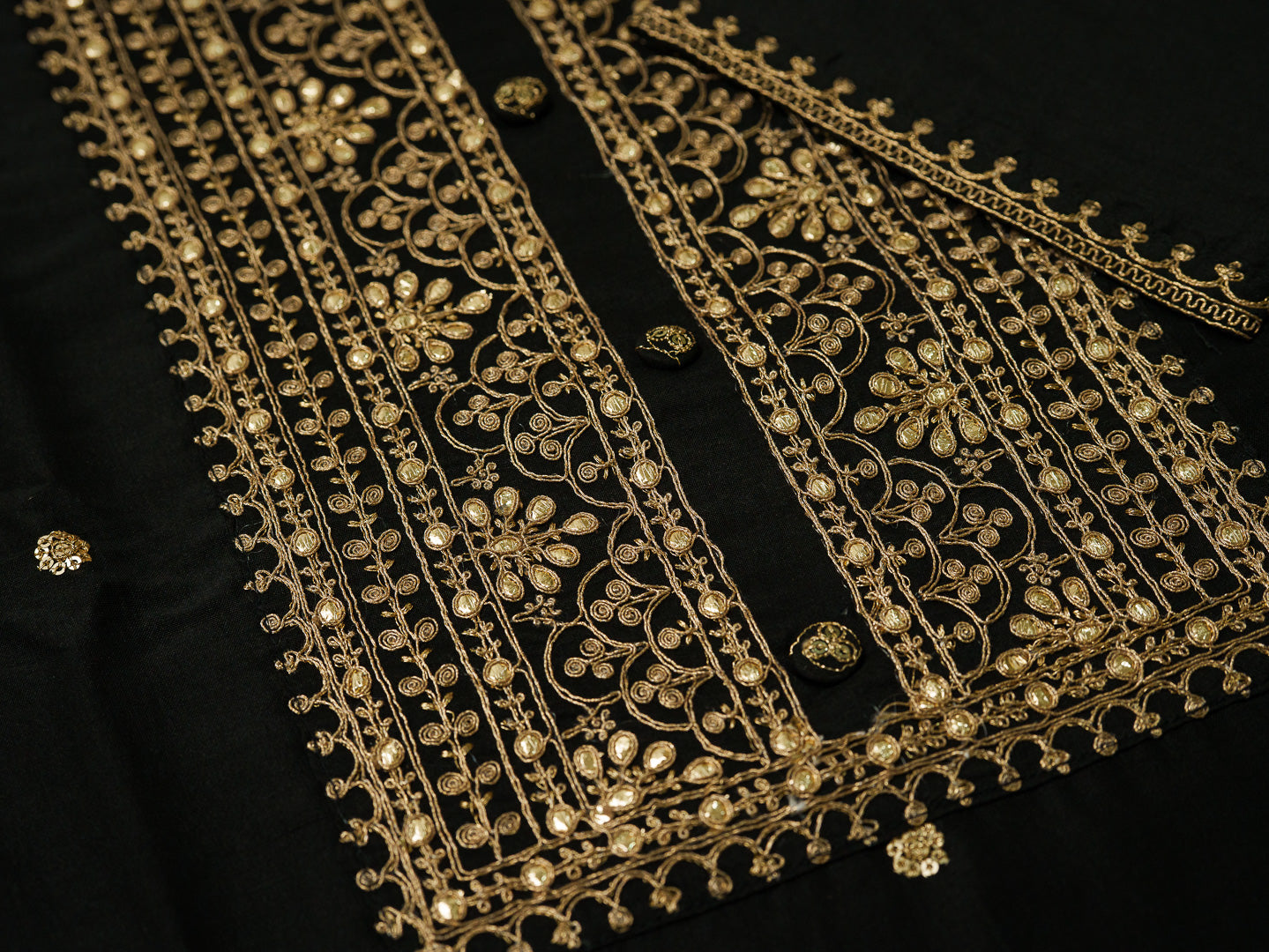 Elegant Black Embroidered Kurta Set with Golden Motifs