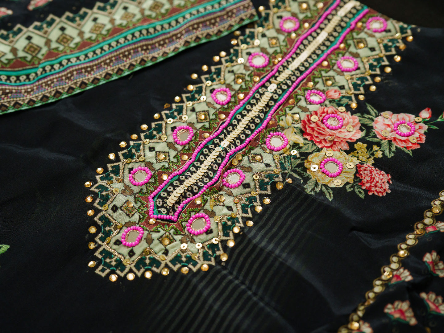 Black Digital Print Co-ord Set with Handwork
