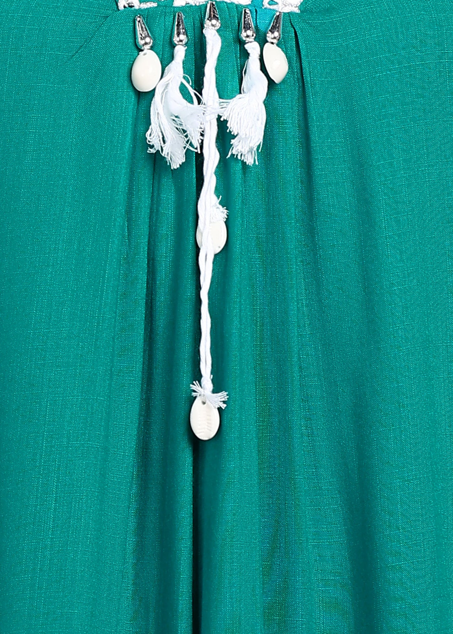 Teal Rayon Slub Kurti with White Embroidered Lace Detailing