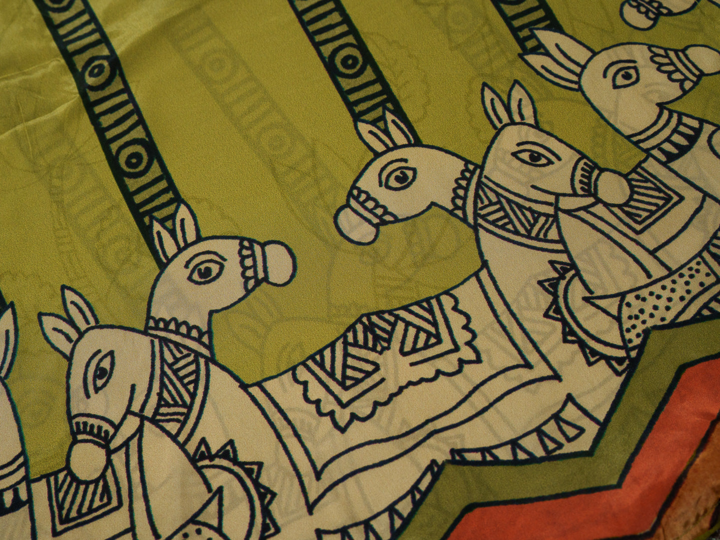 Olive Green Ethnic Printed Natural Crepe Silk Co-Ord Set with Poncho Top