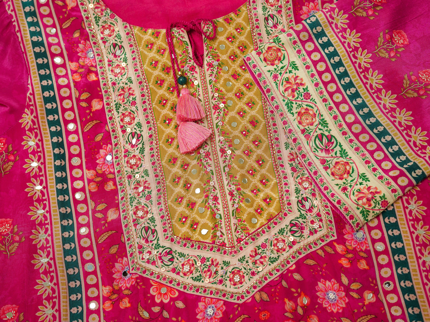 Pink Digital Print Kurta Set with Heavy Handwork & Dupatta