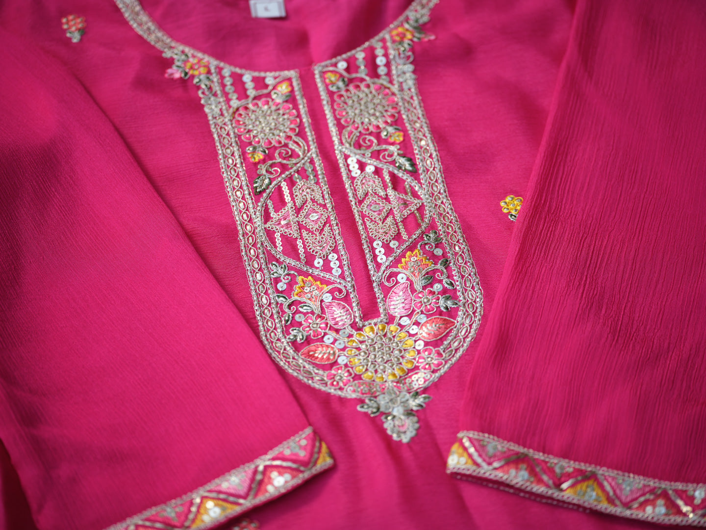 Embroidered Sequinned Work Straight Kurta & Sharara With Dupatta