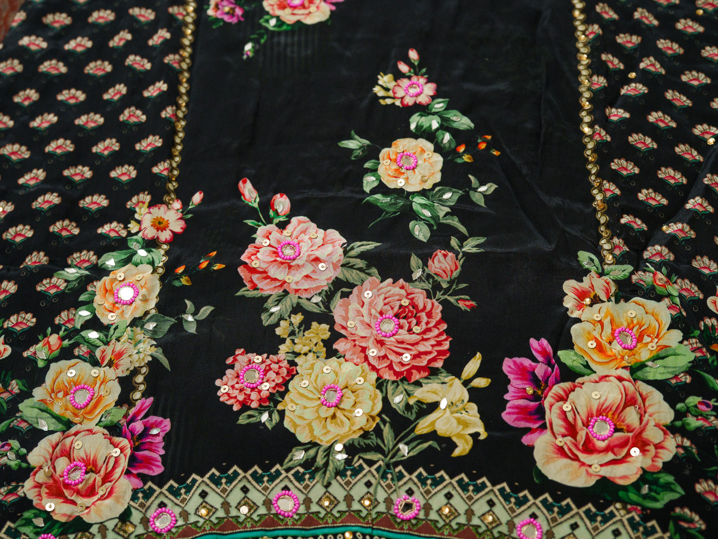 Black Digital Print Co-ord Set with Handwork